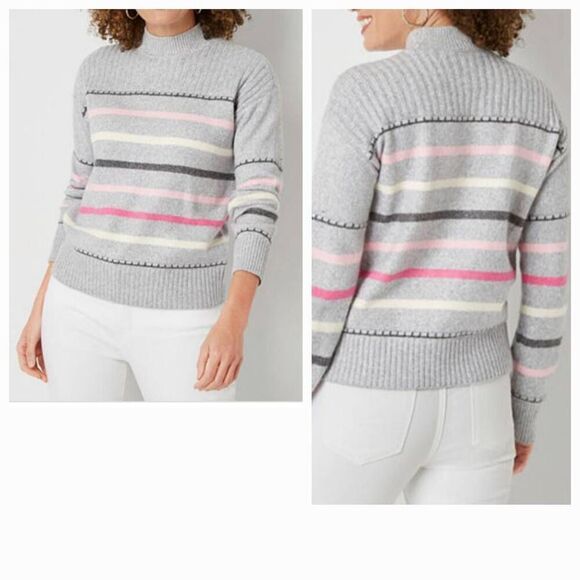 St johns bay womens Sz XL gray pink knit pullover sweater - Picture 2 of 7